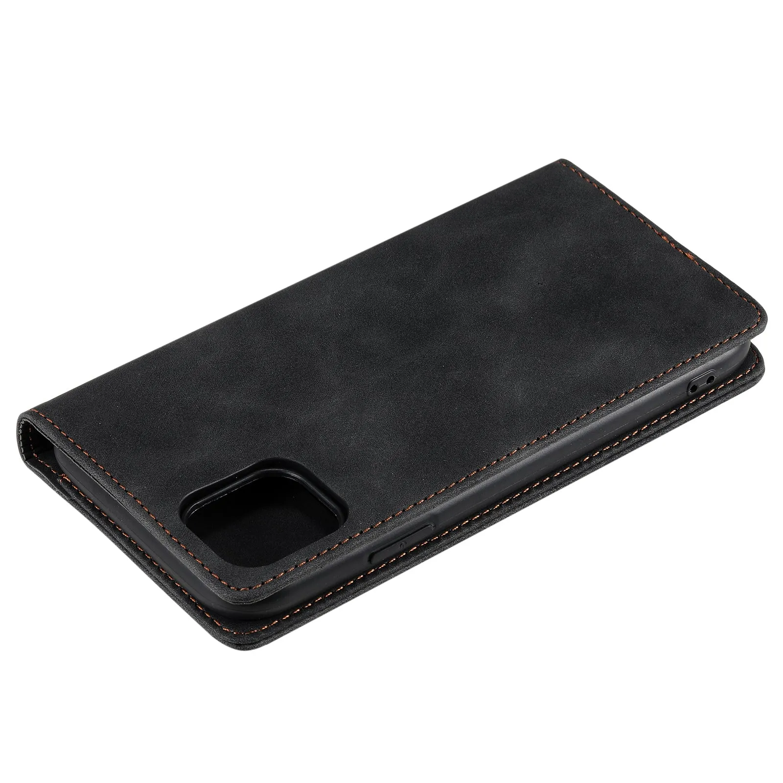 001 Series Auto-absorbed Skin-touch Feeling Leather Well-protected Wallet Phone Case for iPhone 13 6.1 inch