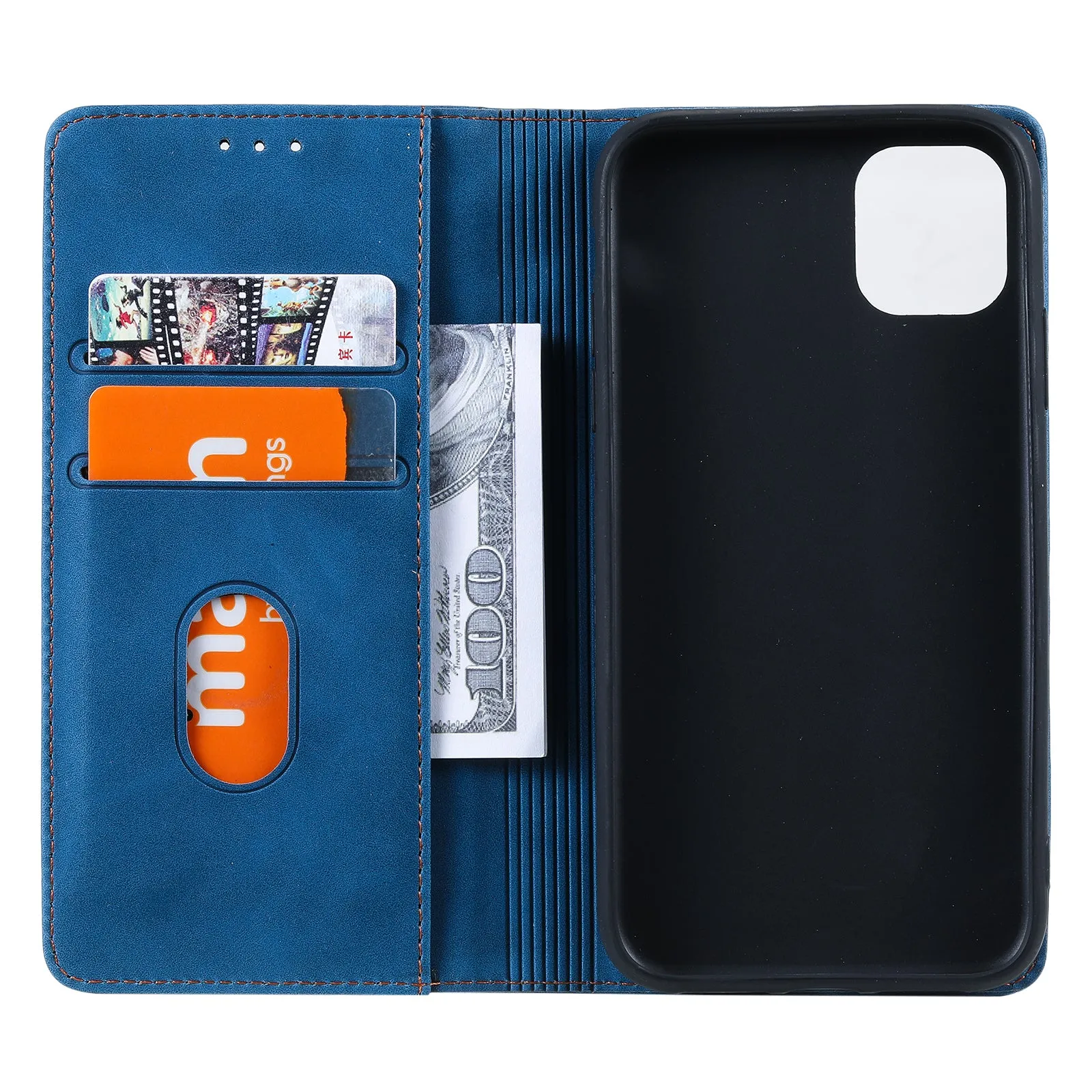 001 Series Auto-absorbed Skin-touch Feeling Leather Well-protected Wallet Phone Case for iPhone 13 6.1 inch