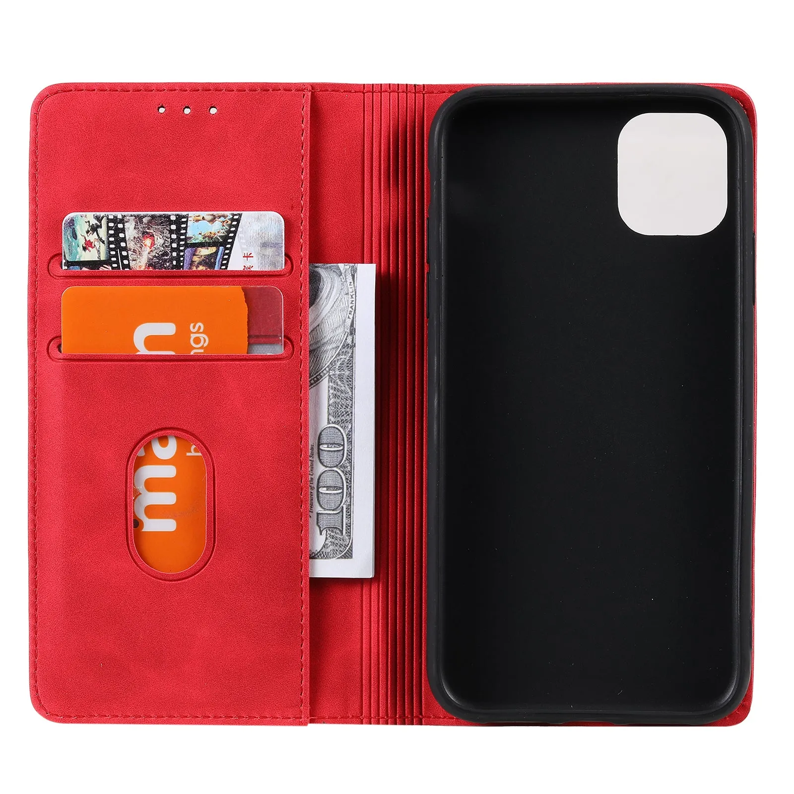 001 Series Auto-absorbed Skin-touch Feeling Leather Well-protected Wallet Phone Case for iPhone 13 6.1 inch