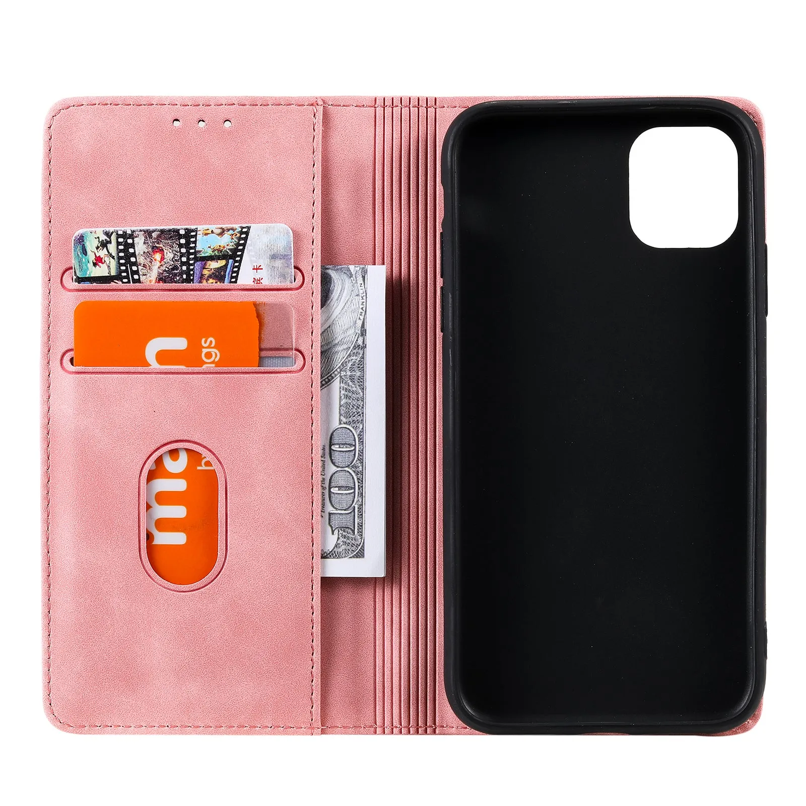 001 Series Auto-absorbed Skin-touch Feeling Leather Well-protected Wallet Phone Case for iPhone 13 6.1 inch