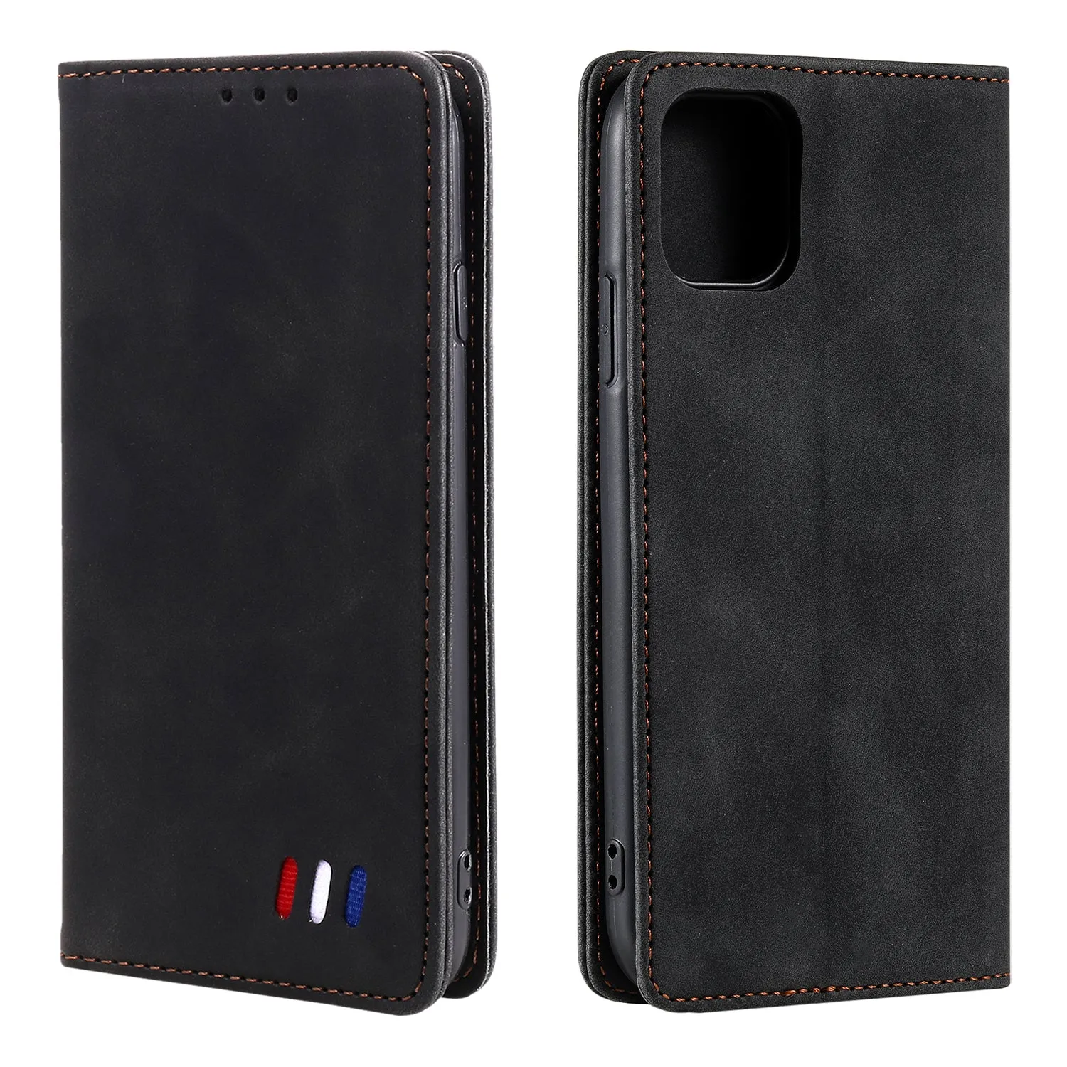 001 Series Auto-absorbed Skin-touch Feeling Leather Well-protected Wallet Phone Case for iPhone 13 6.1 inch