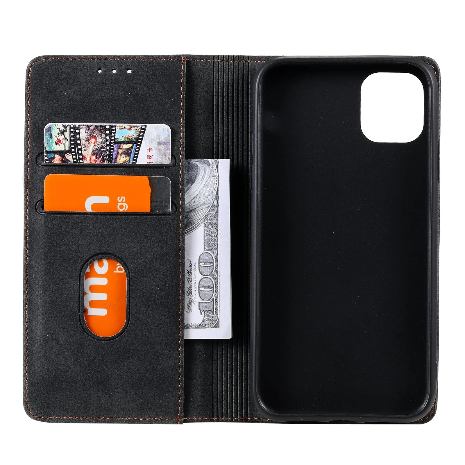 001 Series Auto-absorbed Skin-touch Feeling Leather Well-protected Wallet Phone Case for iPhone 13 6.1 inch