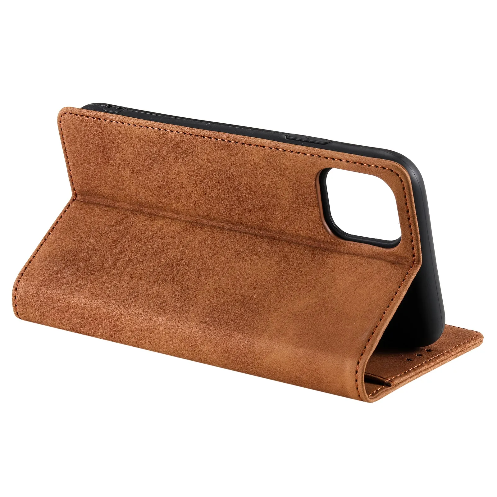 001 Series Auto-absorbed Skin-touch Feeling Leather Well-protected Wallet Phone Case for iPhone 13 6.1 inch