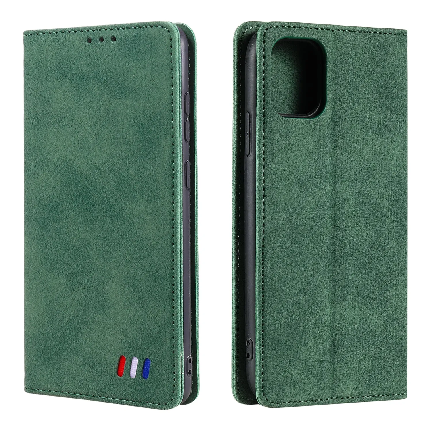 001 Series Auto-absorbed Skin-touch Feeling Leather Well-protected Wallet Phone Case for iPhone 13 6.1 inch