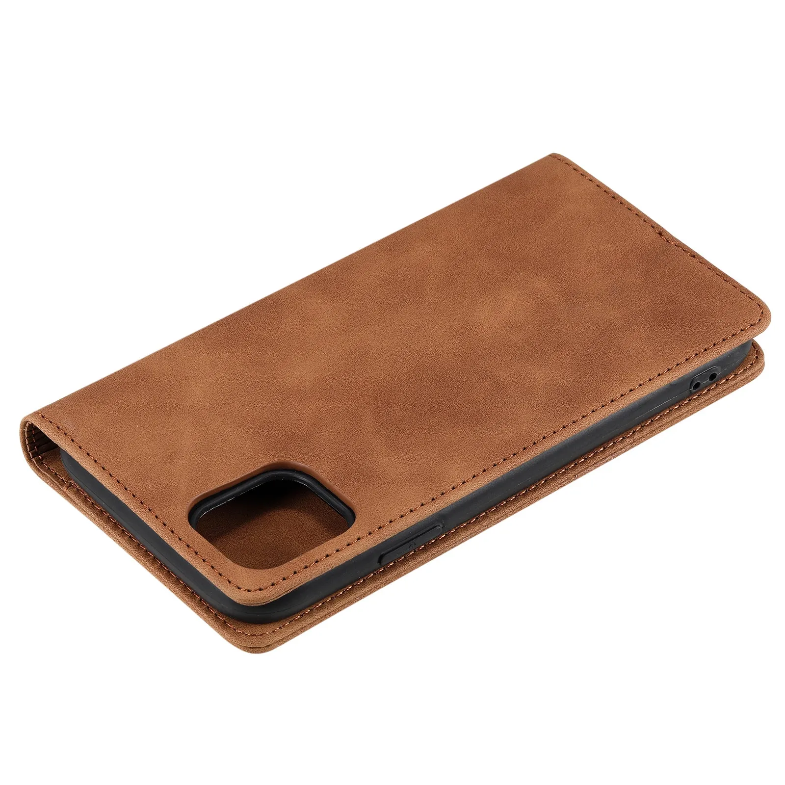 001 Series Auto-absorbed Skin-touch Feeling Leather Well-protected Wallet Phone Case for iPhone 13 6.1 inch