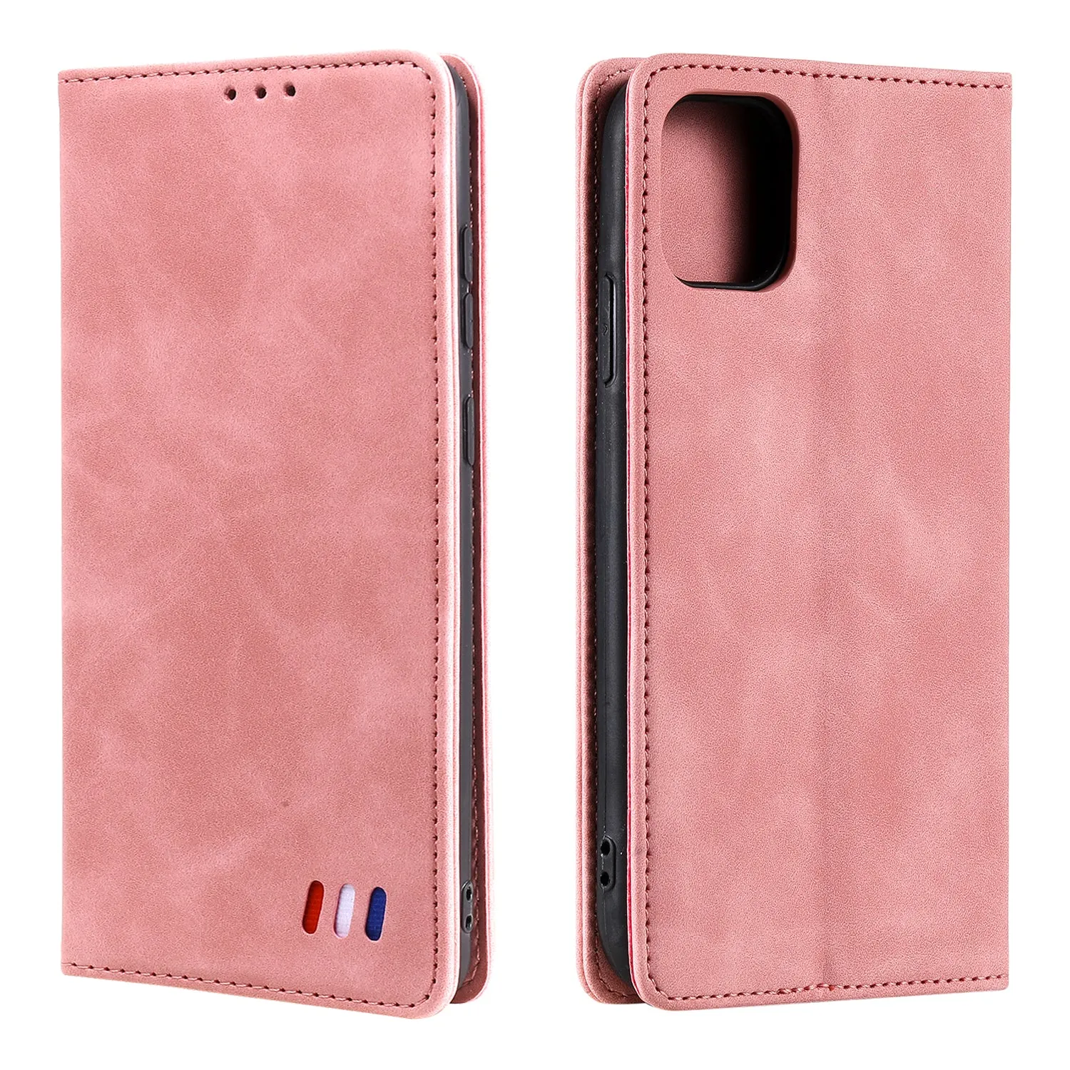 001 Series Auto-absorbed Skin-touch Feeling Leather Well-protected Wallet Phone Case for iPhone 13 6.1 inch