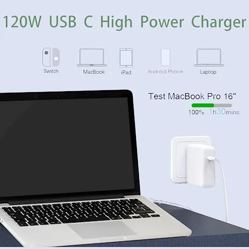 120W USB C Charger Fast Charger for USB C Port Mac Book pro & Mac Book Air, ipad Pro, Samsung Galaxy and All USB C Device, Include Charge Cable6.6FT, PA-120W