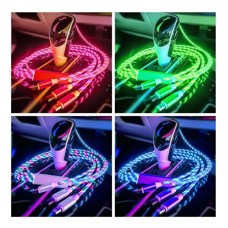 1.2m Luminous Car Streamer Data Cable Line for iOS Android Type-C