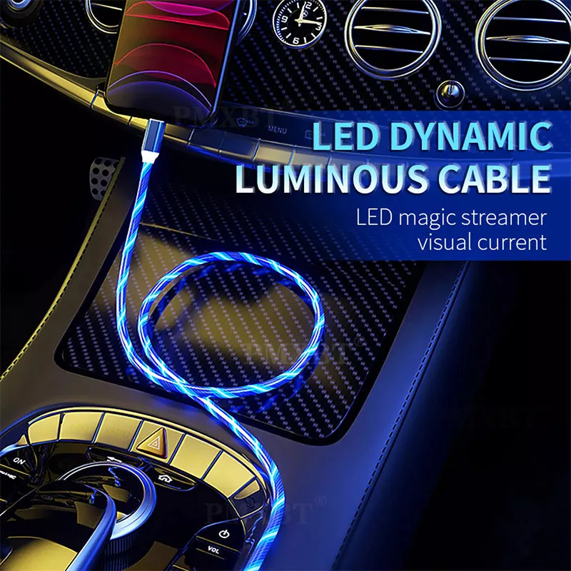 1.2m Luminous Car Streamer Data Cable Line for iOS Android Type-C