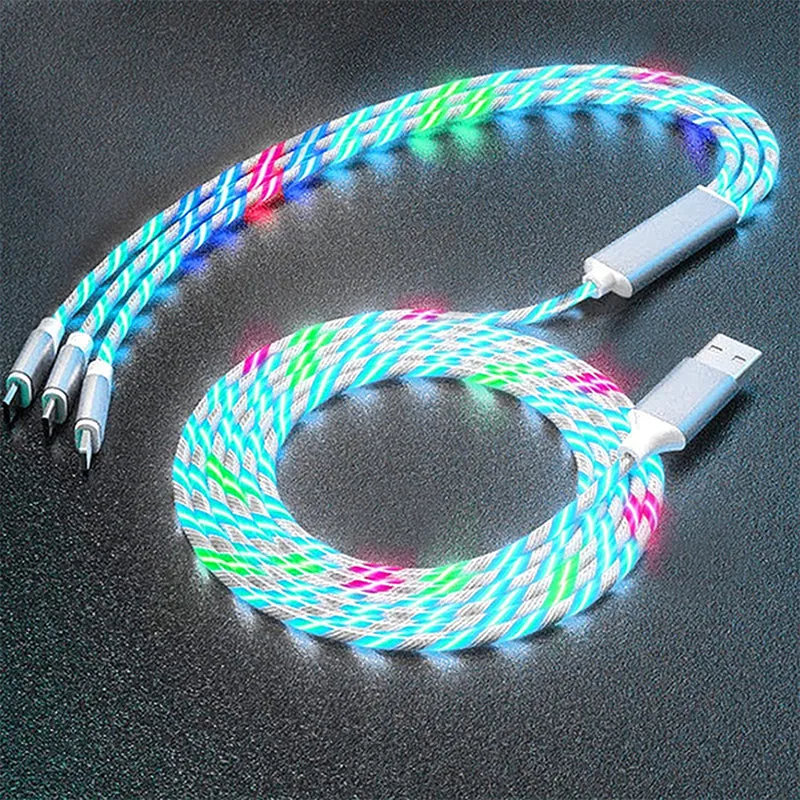 1.2m Luminous Car Streamer Data Cable Line for iOS Android Type-C