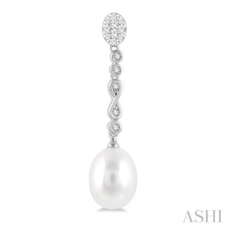 1/4 ctw Round Cut Diamond and 11x8.5MM Pearl Drop Hanging Lovebright Earring in 14K White Gold