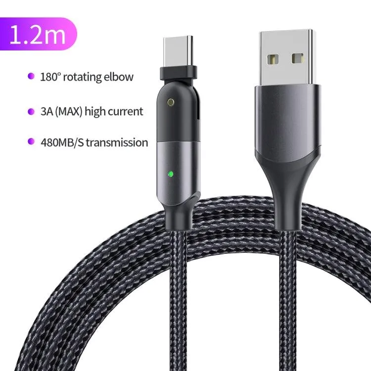 180-Degree Rotating USB-C Charging Cable with 3A Fast Charge and Data Transfer