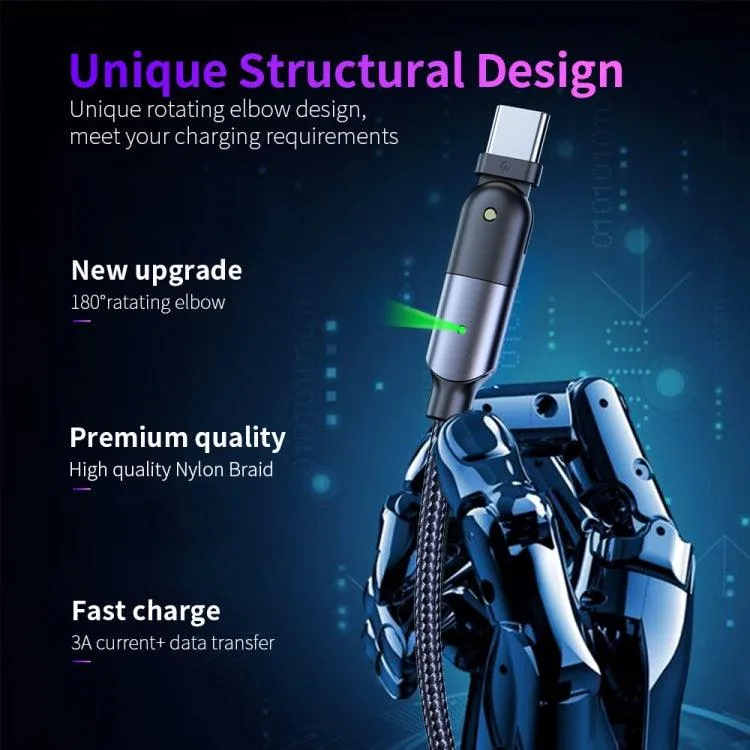 180-Degree Rotating USB-C Charging Cable with 3A Fast Charge and Data Transfer