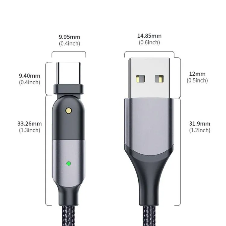 180-Degree Rotating USB-C Charging Cable with 3A Fast Charge and Data Transfer