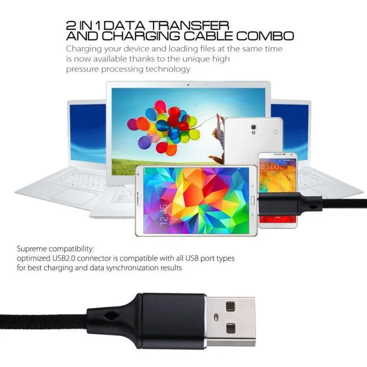 1m Nylon Weave USB to USB-C 2A Fast Charging and Data Sync Cable