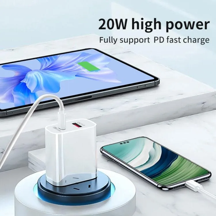 20W Dual-Port Travel Charger with PD3.0 and QC 3.0 Compatibility for iPhone, Huawei, Samsung, and Xiaomi Devices