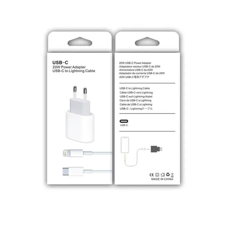 20W PD Travel Charger with 2m USB-C to 8-Pin Fast Charge Cable Set, EU Plug