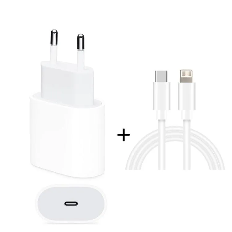 20W PD Travel Charger with 2m USB-C to 8-Pin Fast Charge Cable Set, EU Plug