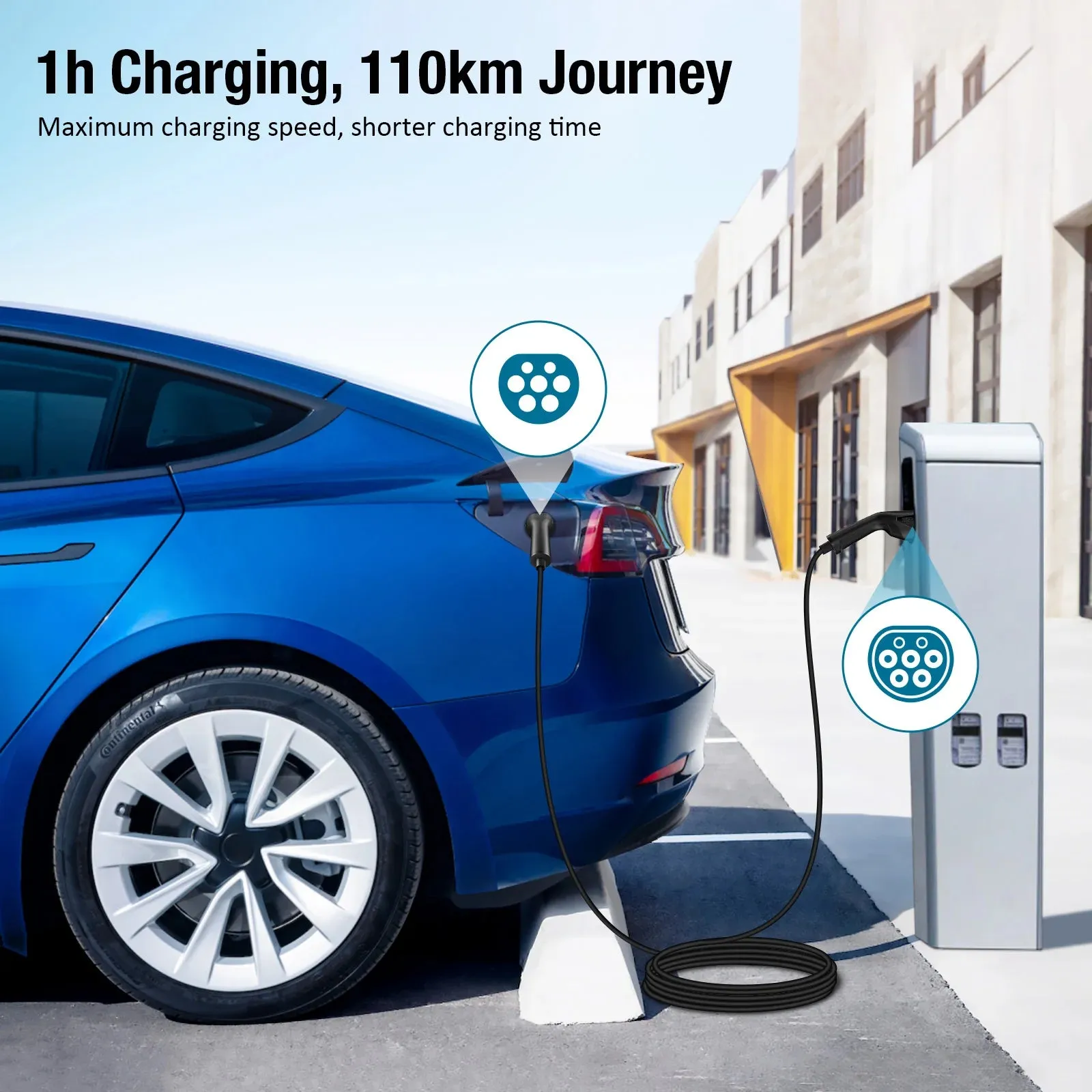 22KW Type 2 EV Charger 3 phase 32A 5m/10m PHEV EV Charging Cable with handbag, Compatible with Any Electric Car