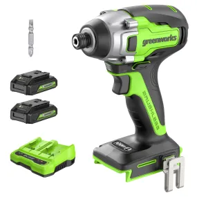 24V 1/4" 2650 in/lbs Brushless Impact Driver Kit w/ (2) 2.0Ah USB Batteries, Dual Port Charger and Bits