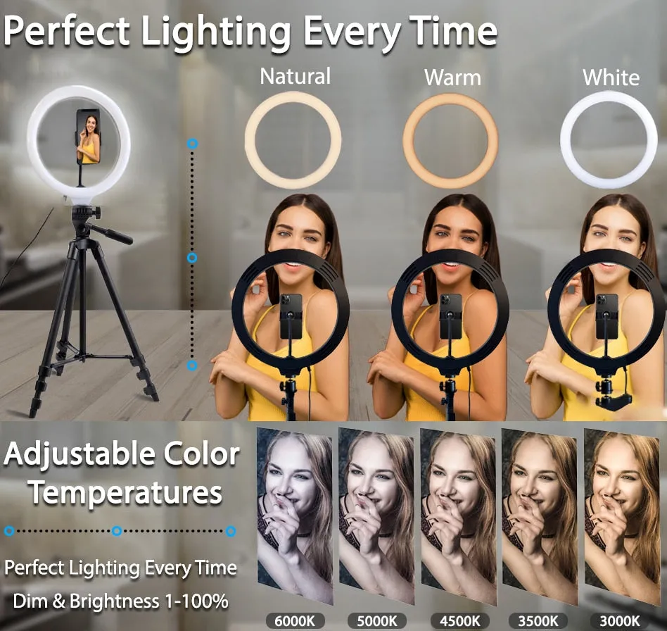 26cm Led Selfie Ring Light  Bluetooth Remote Lamp Photography Tripod Holder