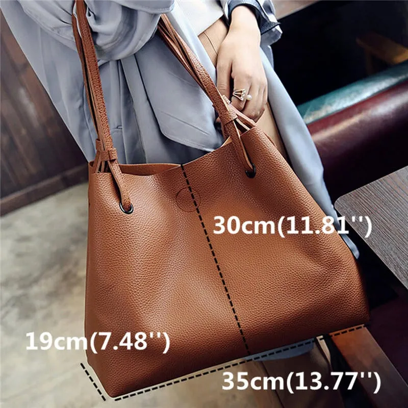 2pcs Women Leather Large Shoulder Messenger Shopping Bag Purse Handbag Tote