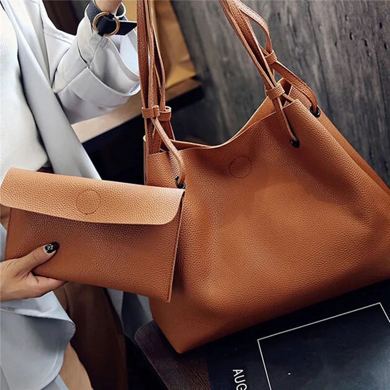 2pcs Women Leather Large Shoulder Messenger Shopping Bag Purse Handbag Tote