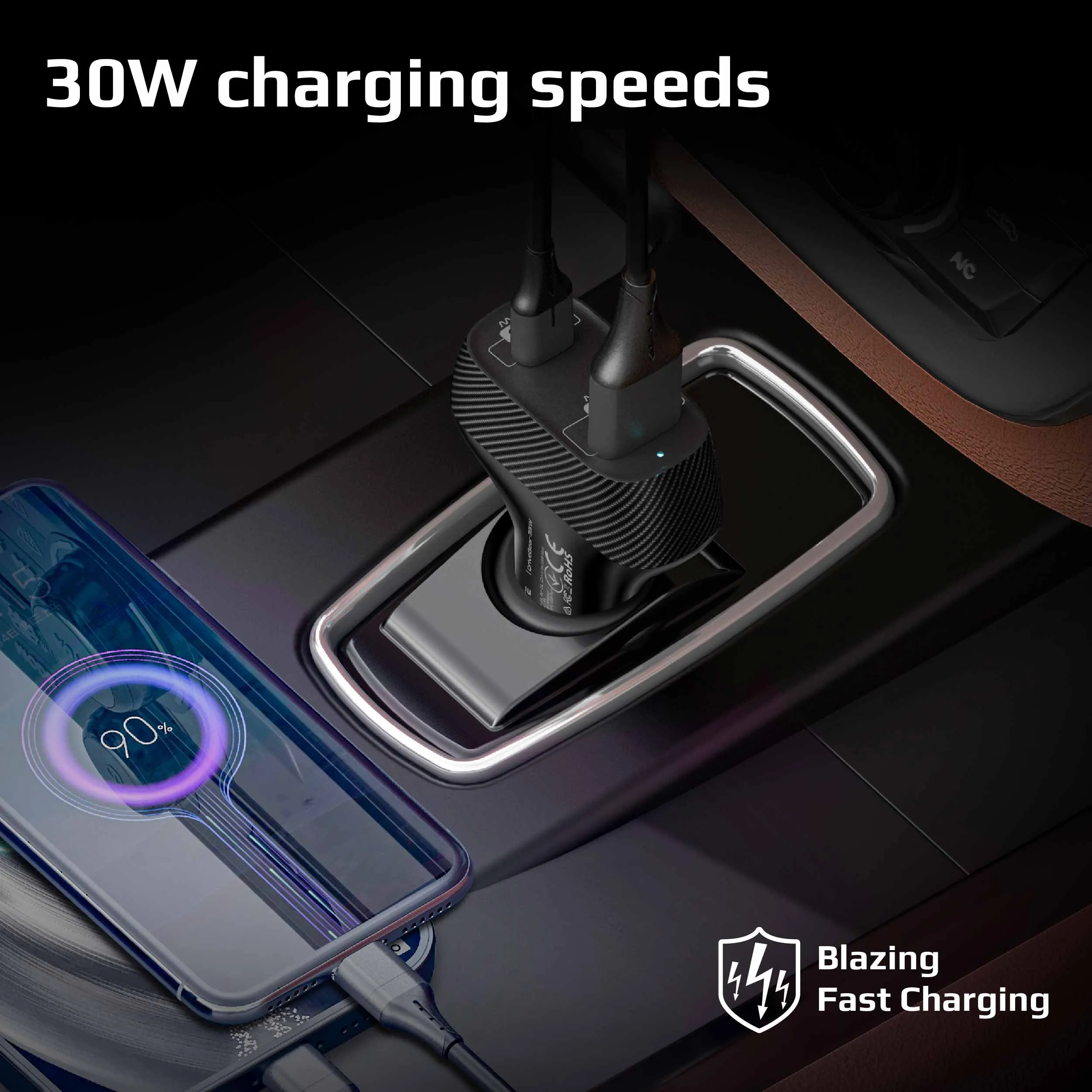 30W Ultra-fast Car Charger with Quick Charge 3.0