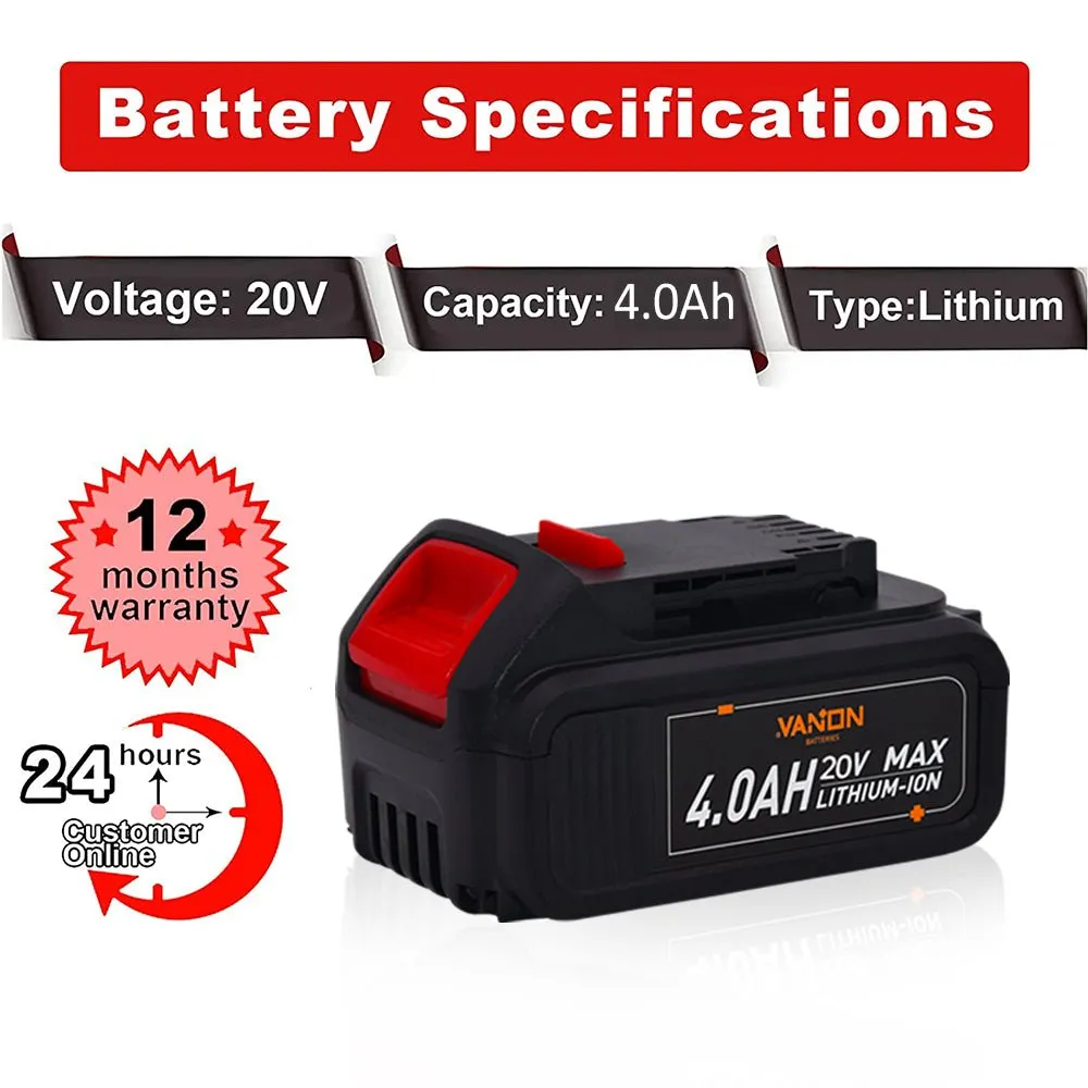 4.0Ah For Dewalt 20V Battery Replacement | DCB200 Batteries 2 Pack