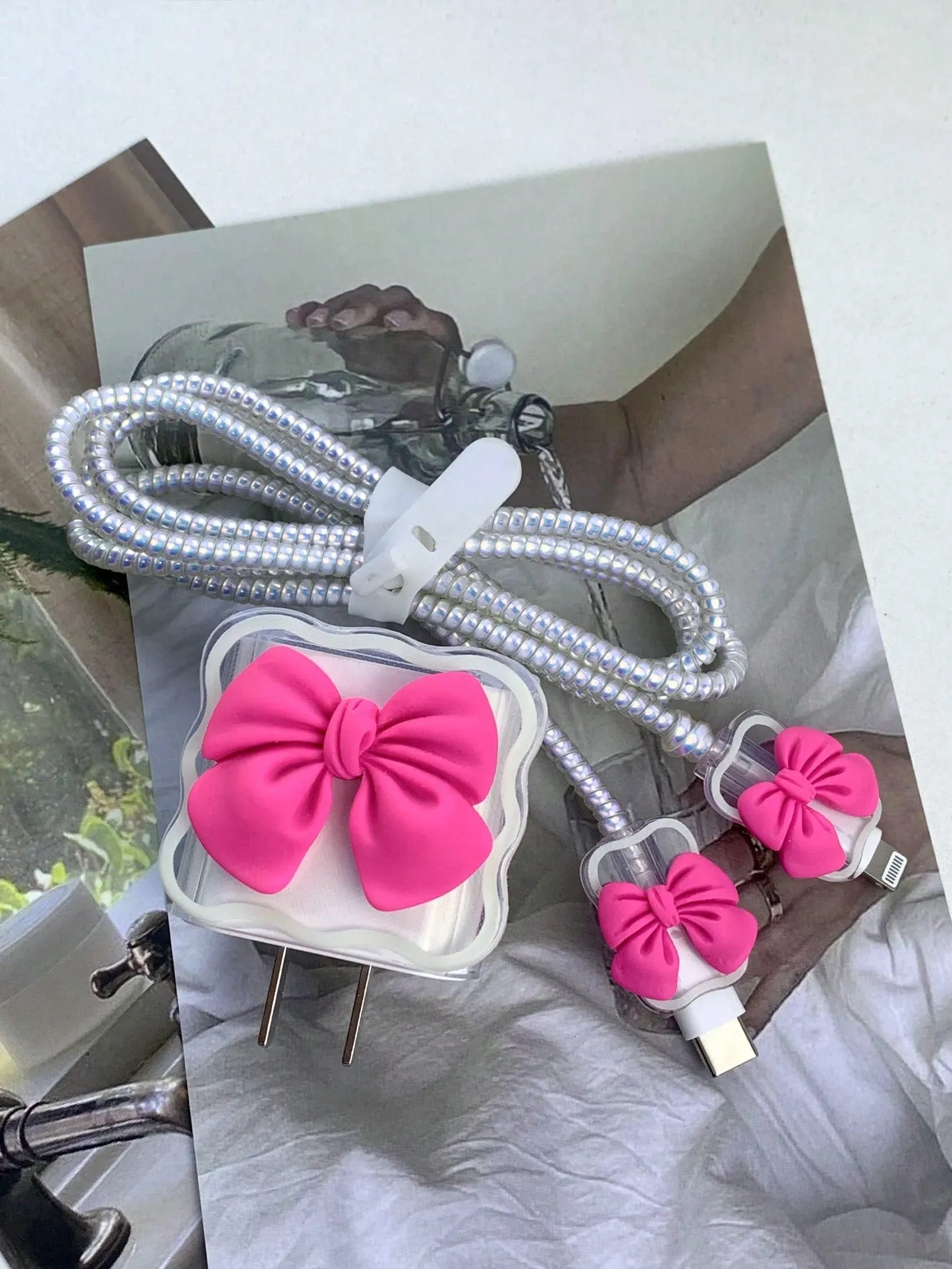 5pcs/Set Bowknot Design Apple Phone Charging Cable Protector