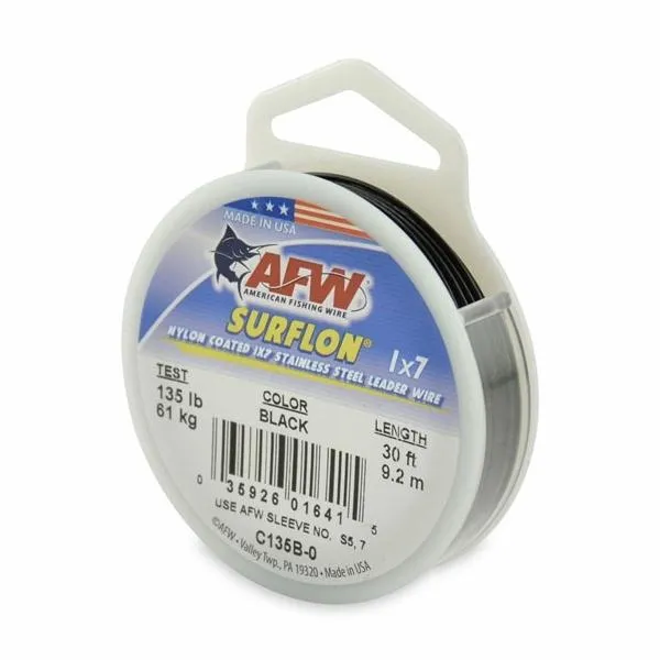 AFW Surflon Nylon Coated 1x7 SS Wire Leader Black