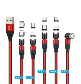 Aggels [5 Mix Pack] Magnetic 5Pin USB Cables - (3 x 6.6ft and 2 x 3.3ft, 4 x Type-C Tips,4 x MicroUSB Tips,1 x Bonus X Tip) - Devices/Peripherals/Android/Smartphones - Fast Data & Charge – Black