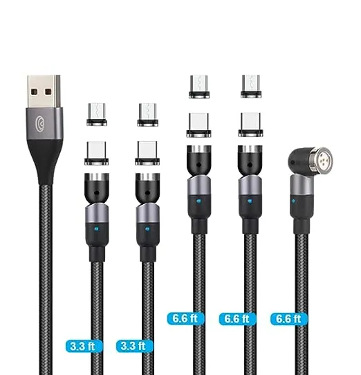 Aggels [5 Mix Pack] Magnetic 5Pin USB Cables - (3 x 6.6ft and 2 x 3.3ft, 4 x Type-C Tips,4 x MicroUSB Tips,1 x Bonus X Tip) - Devices/Peripherals/Android/Smartphones - Fast Data & Charge – Black