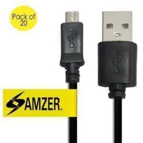 Amzer Universal Micro USB to USB 2.0 Data Sync and Charge Cable 1ft. Pack of 20 - Black