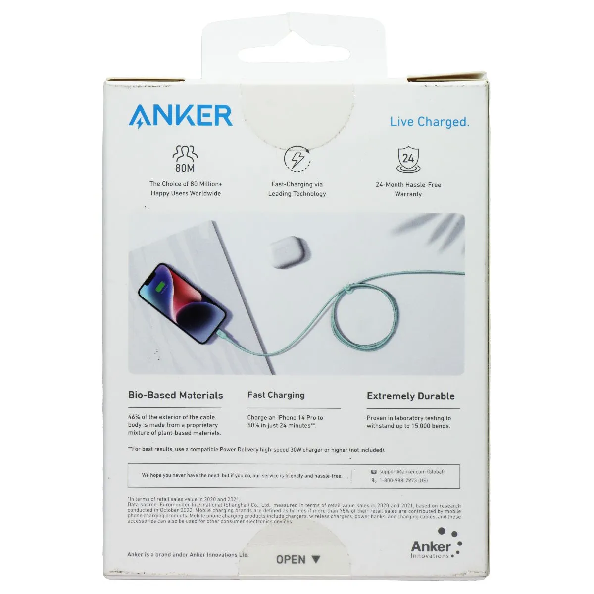 Anker 542 USB-C to 8-Pin Lightning Cable (Bio-Nylon 10ft) - Green