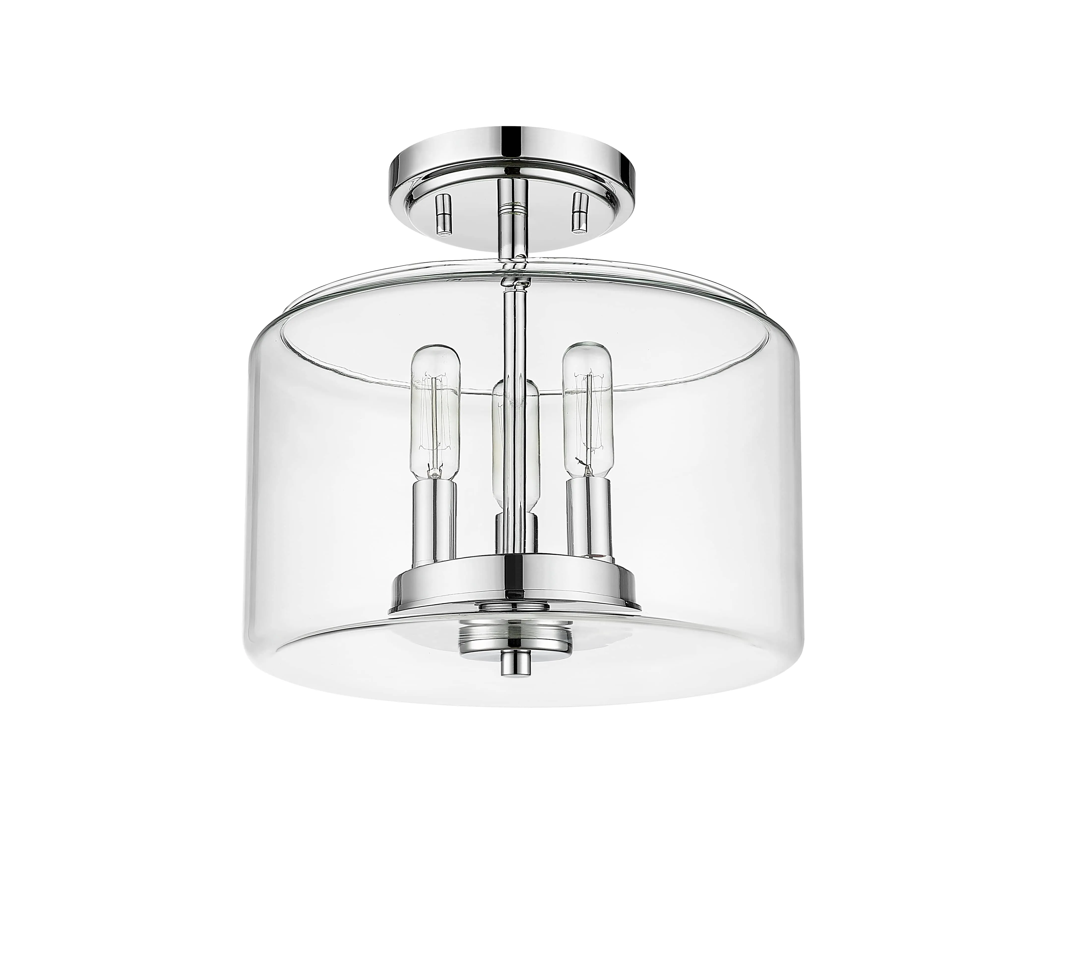 Asheville Semi-Flush Mount Fixture - Chrome - Clear Glass - 11in. Diameter - E12 Candelabra Base