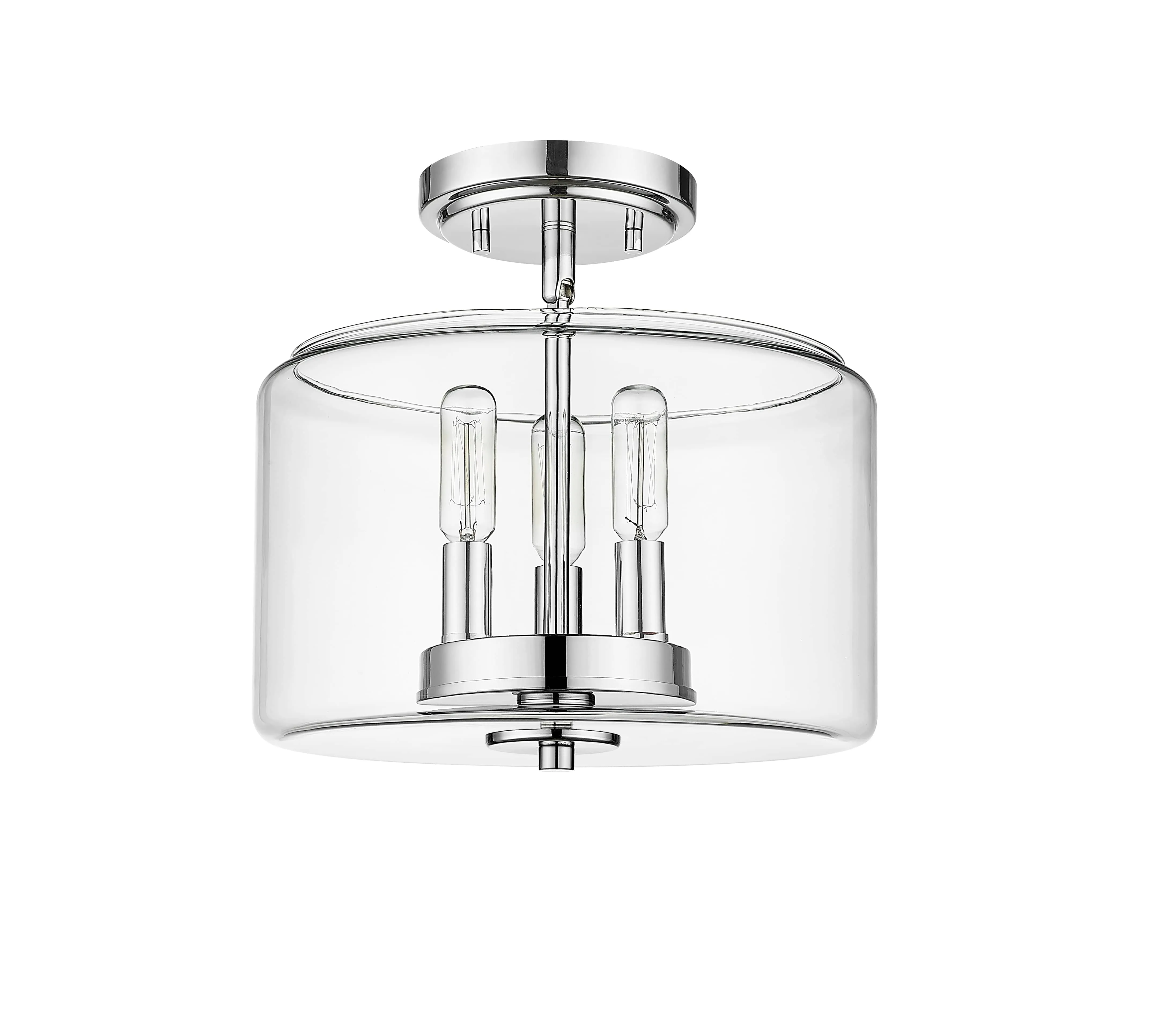 Asheville Semi-Flush Mount Fixture - Chrome - Clear Glass - 11in. Diameter - E12 Candelabra Base