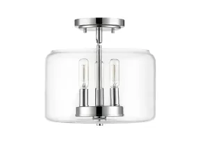 Asheville Semi-Flush Mount Fixture - Chrome - Clear Glass - 11in. Diameter - E12 Candelabra Base