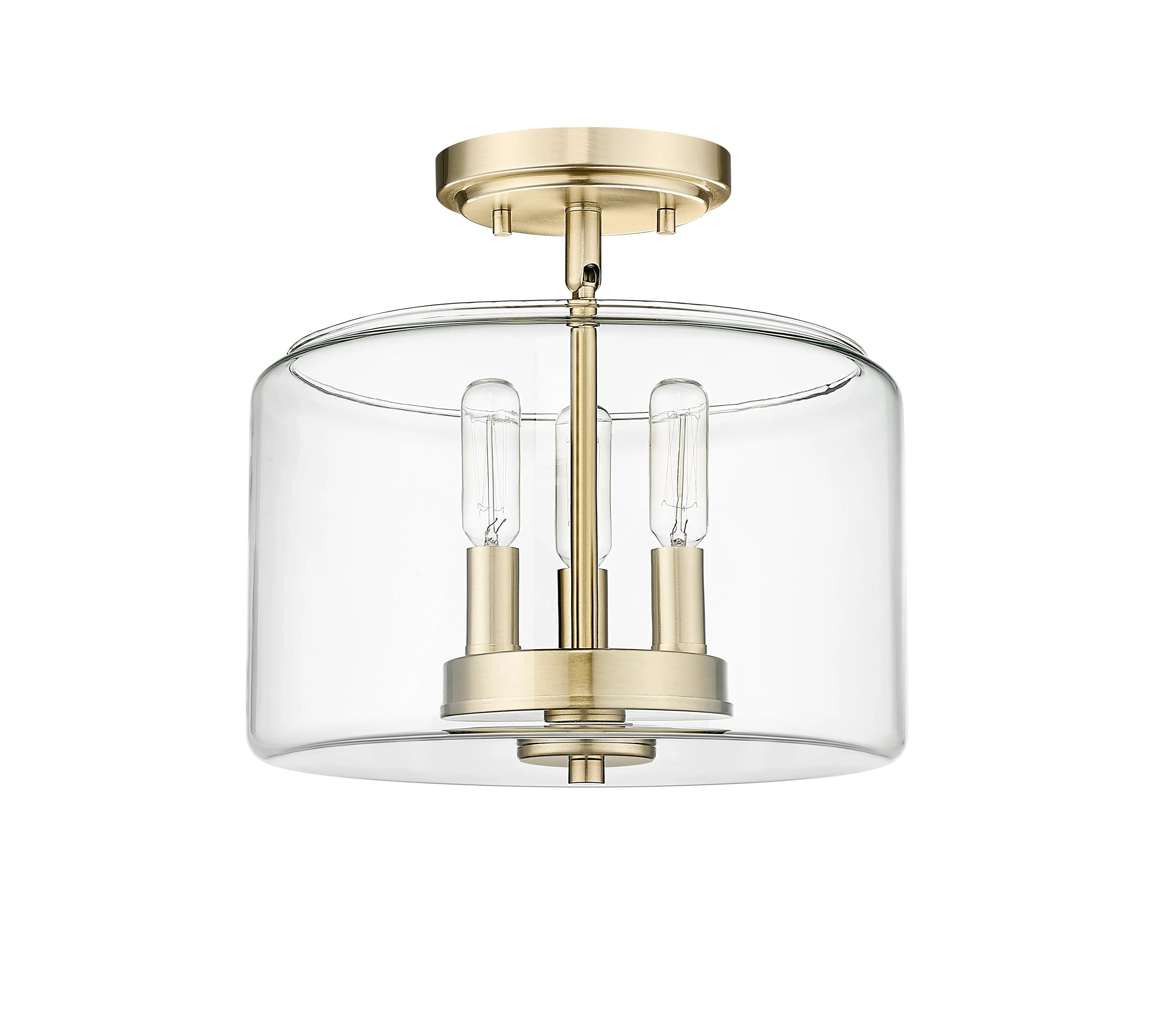 Asheville Semi-Flush Mount Fixture - Modern Gold - Clear Glass - 11in. Diameter - E12 Candelabra Base