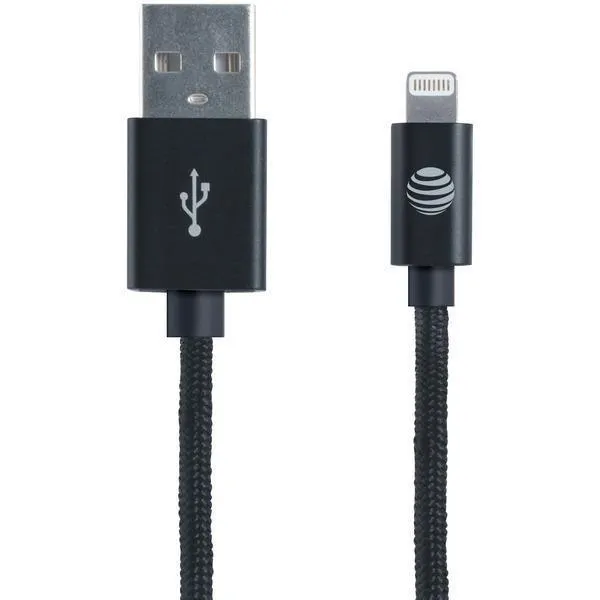 AT&T SC03B-LGT Braided USB to Lightning Charge & Sync Cable, 4ft (Black)