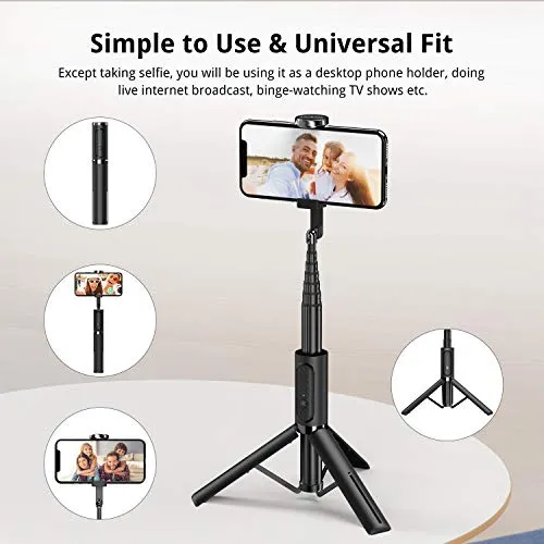 ATUMTEK Selfie Stick Tripod, Extendable 3 in 1 Aluminum Bluetooth Selfie Stick with Wireless Remote and Tripod Stand for iPhone 13/13 Pro/12/11/11 Pro/XS Max/XS/XR/X/8/7, Samsung Smartphones, Black