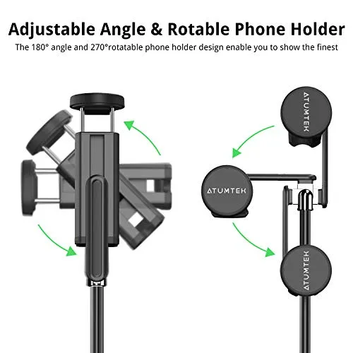 ATUMTEK Selfie Stick Tripod, Extendable 3 in 1 Aluminum Bluetooth Selfie Stick with Wireless Remote and Tripod Stand for iPhone 13/13 Pro/12/11/11 Pro/XS Max/XS/XR/X/8/7, Samsung Smartphones, Black