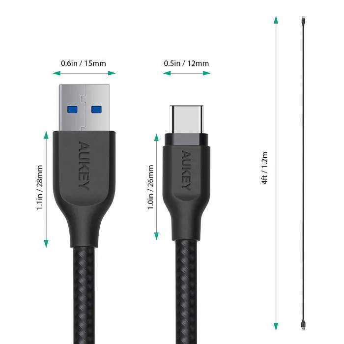 Aukey Nylon Braided Cable USB-C 1.2M Black