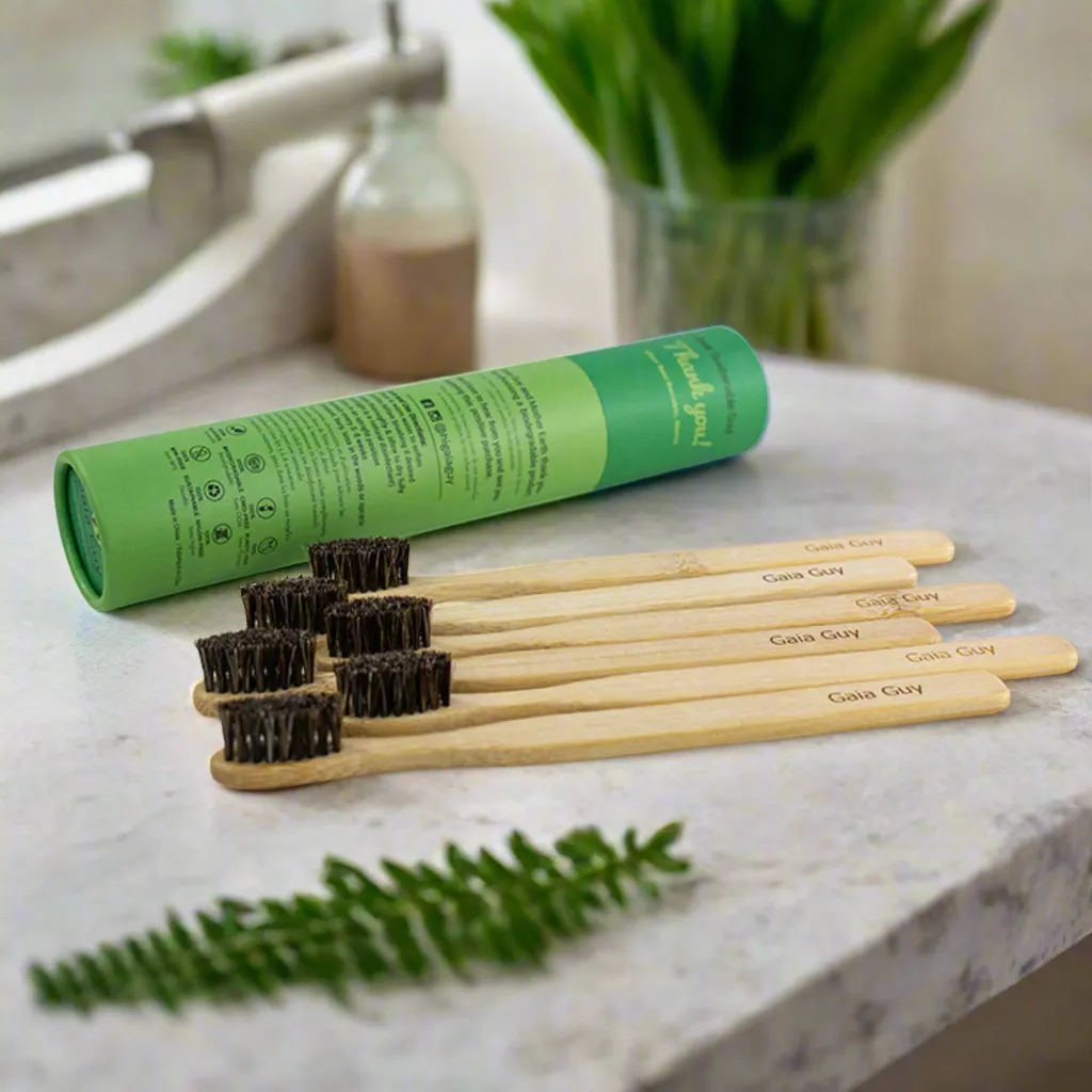 Bamboo and Horsehair Toothbrush - Natural Bristle Toothbrush Medium-Soft Horse Hair Bristles