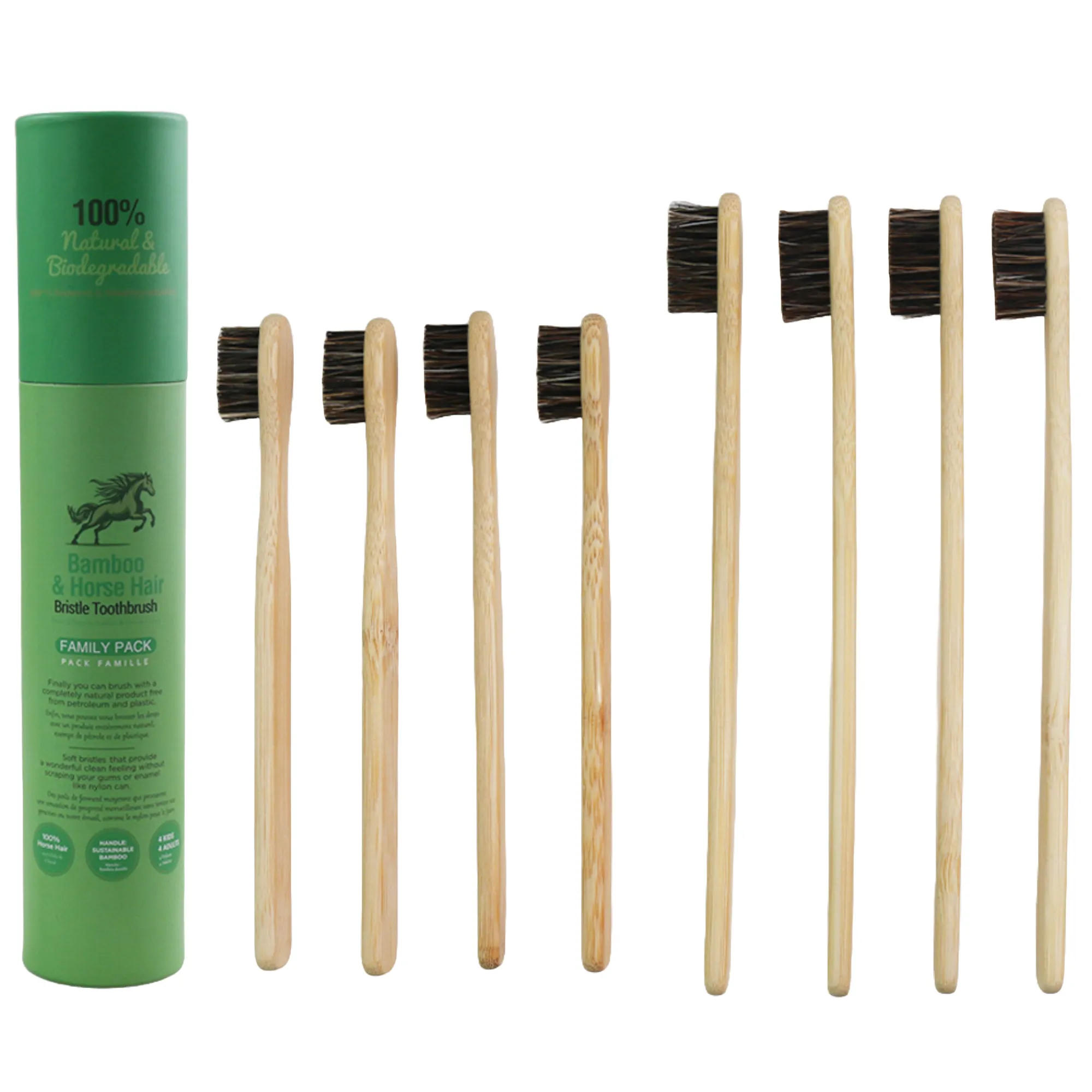 Bamboo and Horsehair Toothbrush - Natural Bristle Toothbrush Medium-Soft Horse Hair Bristles