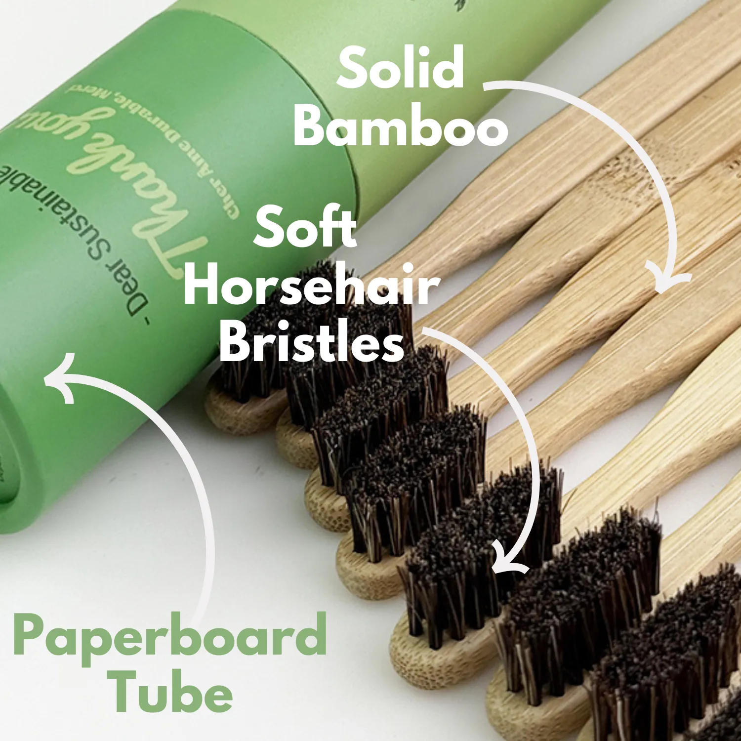 Bamboo and Horsehair Toothbrush - Natural Bristle Toothbrush Medium-Soft Horse Hair Bristles