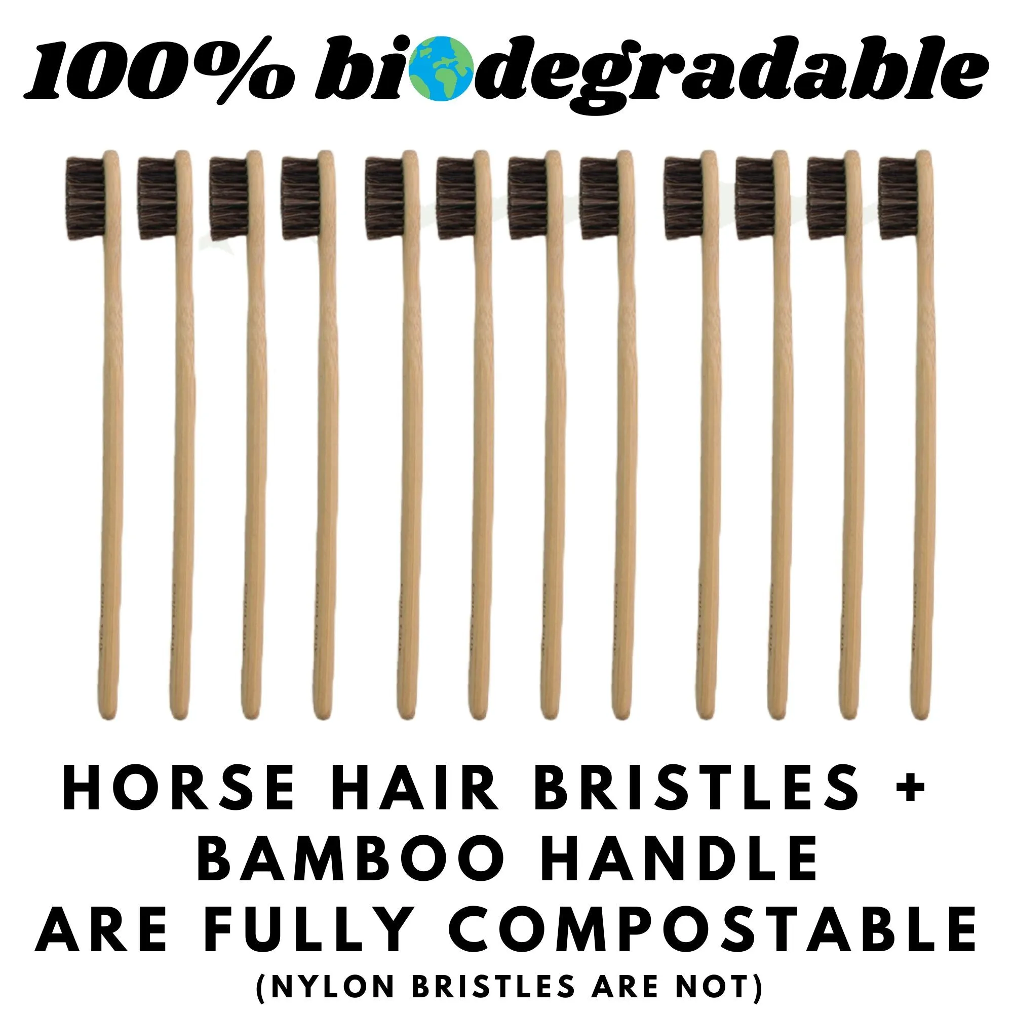 Bamboo and Horsehair Toothbrush - Natural Bristle Toothbrush Medium-Soft Horse Hair Bristles