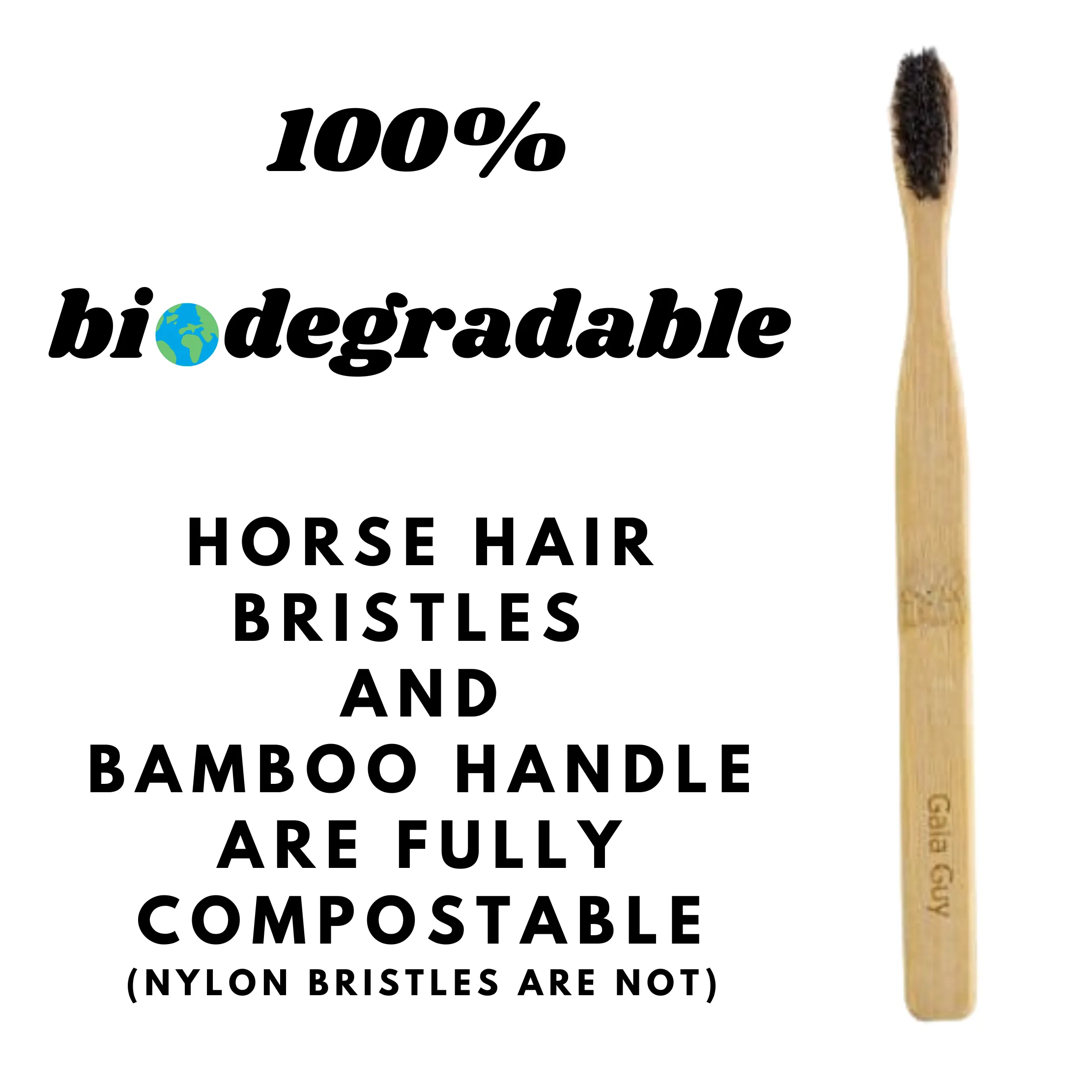 Bamboo and Horsehair Toothbrush - Natural Bristle Toothbrush Medium-Soft Horse Hair Bristles