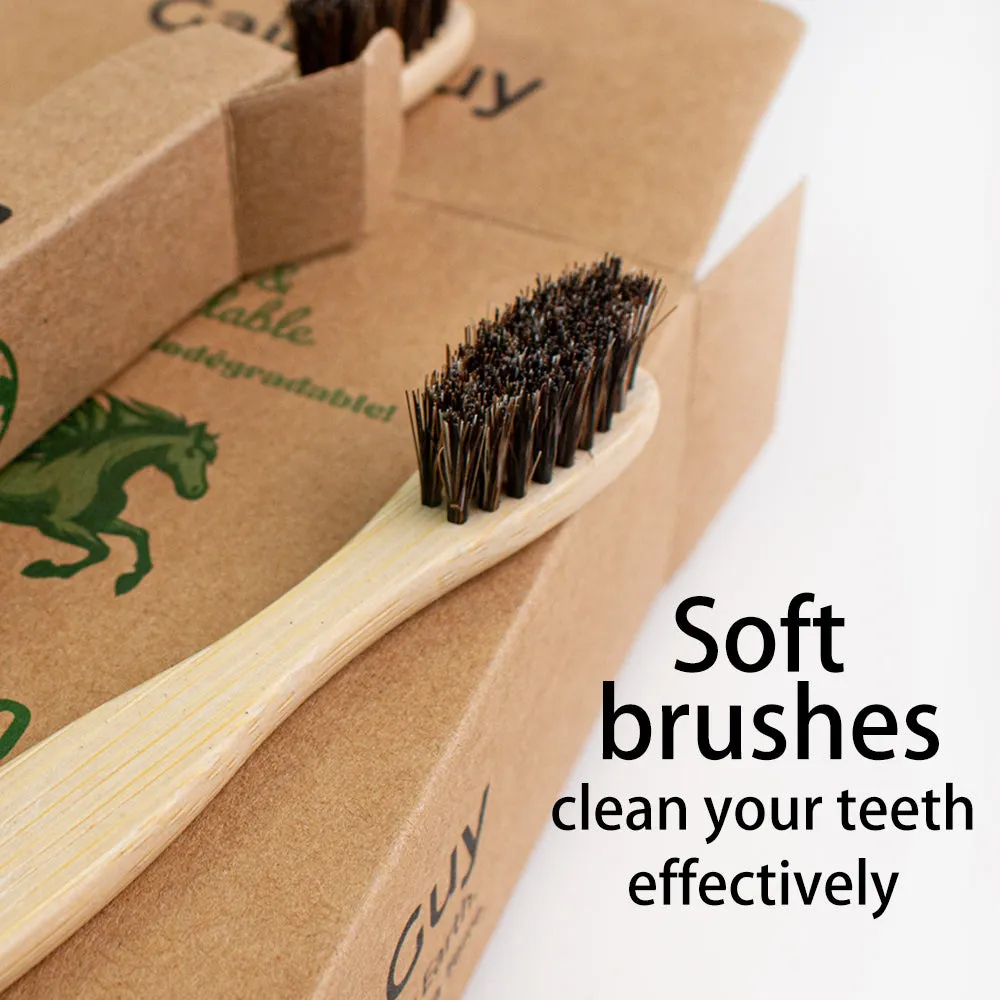 Bamboo and Horsehair Toothbrush - Natural Bristle Toothbrush Medium-Soft Horse Hair Bristles