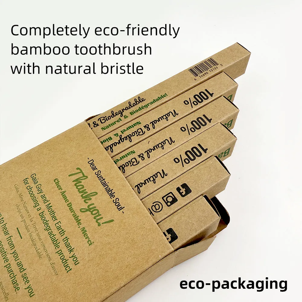 Bamboo and Horsehair Toothbrush - Natural Bristle Toothbrush Medium-Soft Horse Hair Bristles